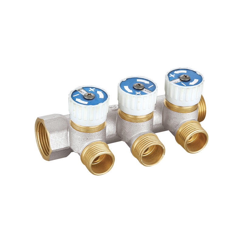 Three ways brass manifold with white plastic handle AMT-1013
